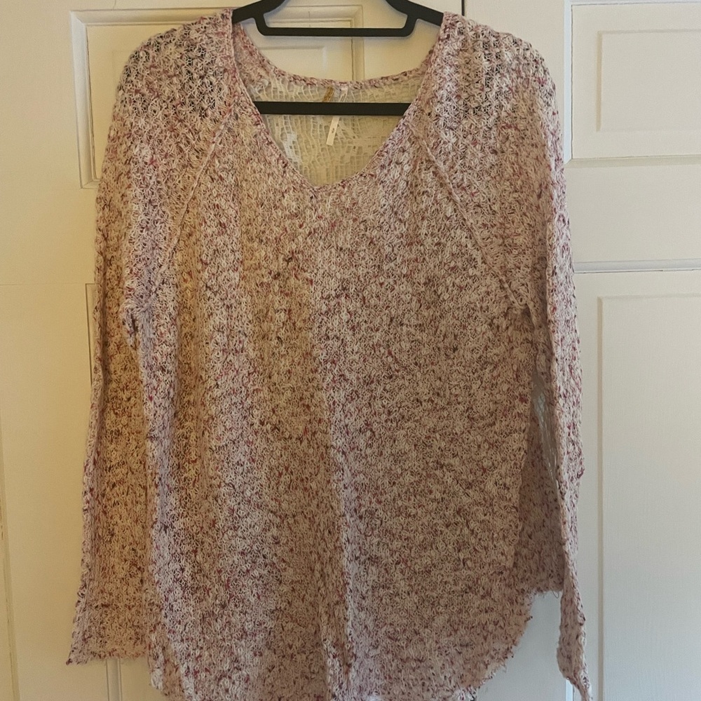 Free People lace back marl knit v-neck sweater size S.